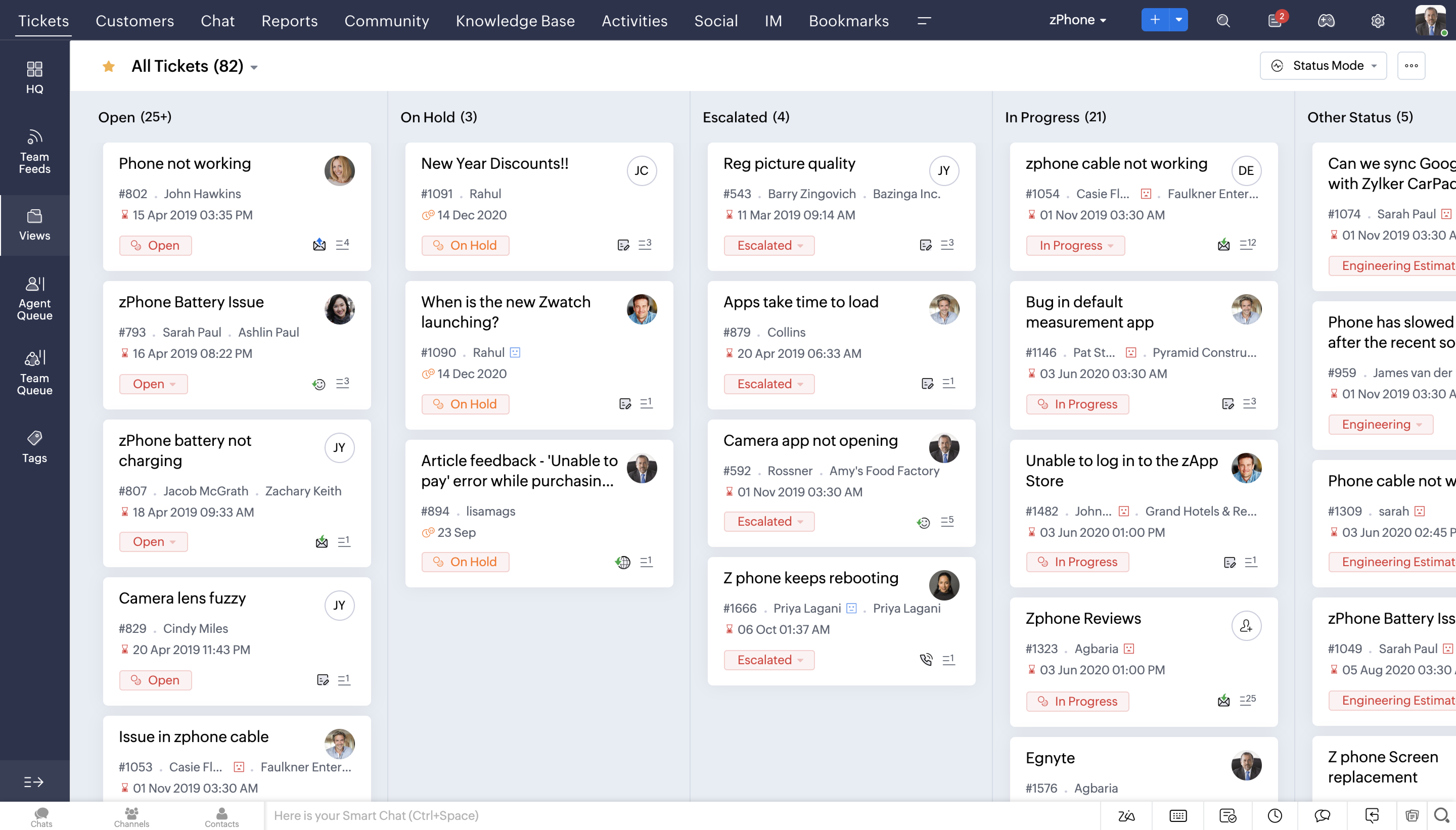 Zoho Desk agent view na may overhauled ticket queue view
