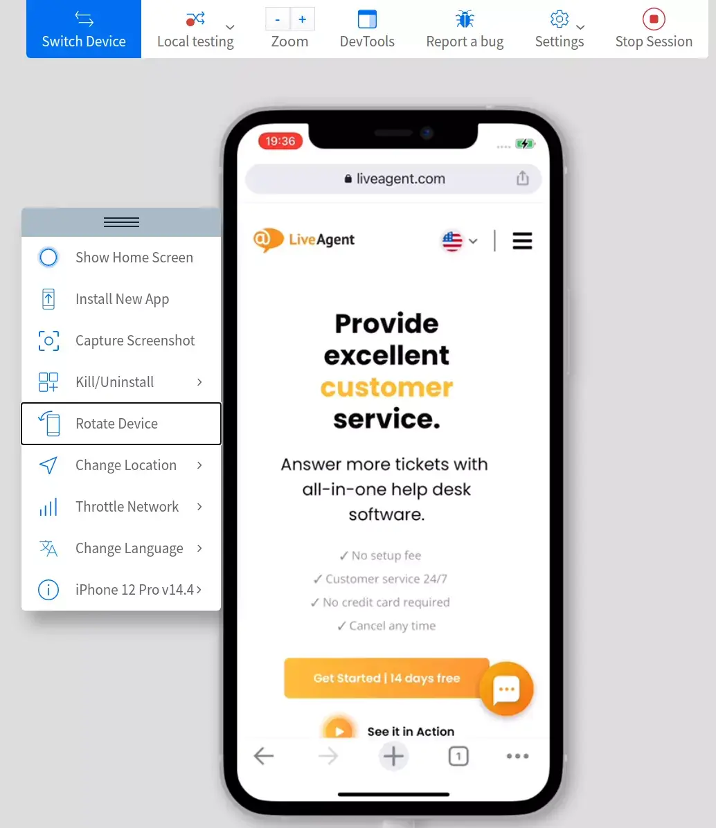 Ang BrowserStack page simulation