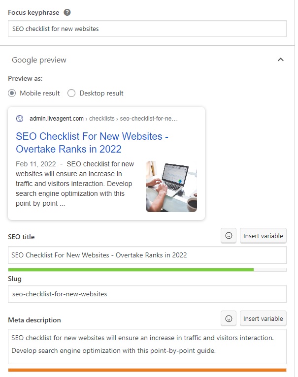 LiveAgent - halimbawa ng keyphrase, SEO title at meta description