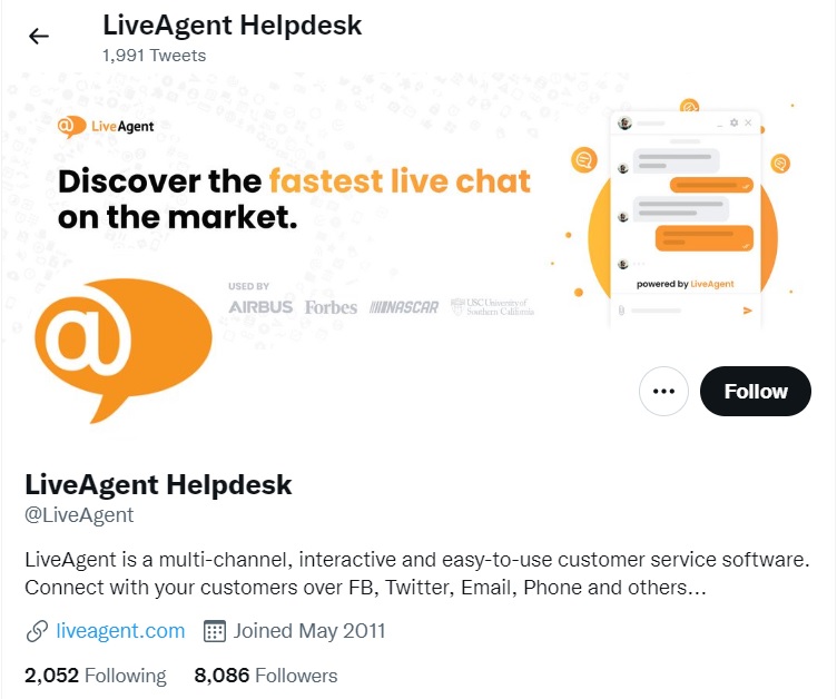 LiveAgent's Twitter homepage