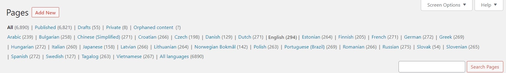 WP languages example