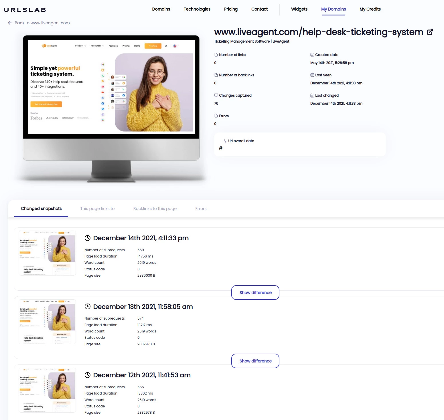 Makakuha ng screenshot ng bawat pahina sa inyong website araw-araw