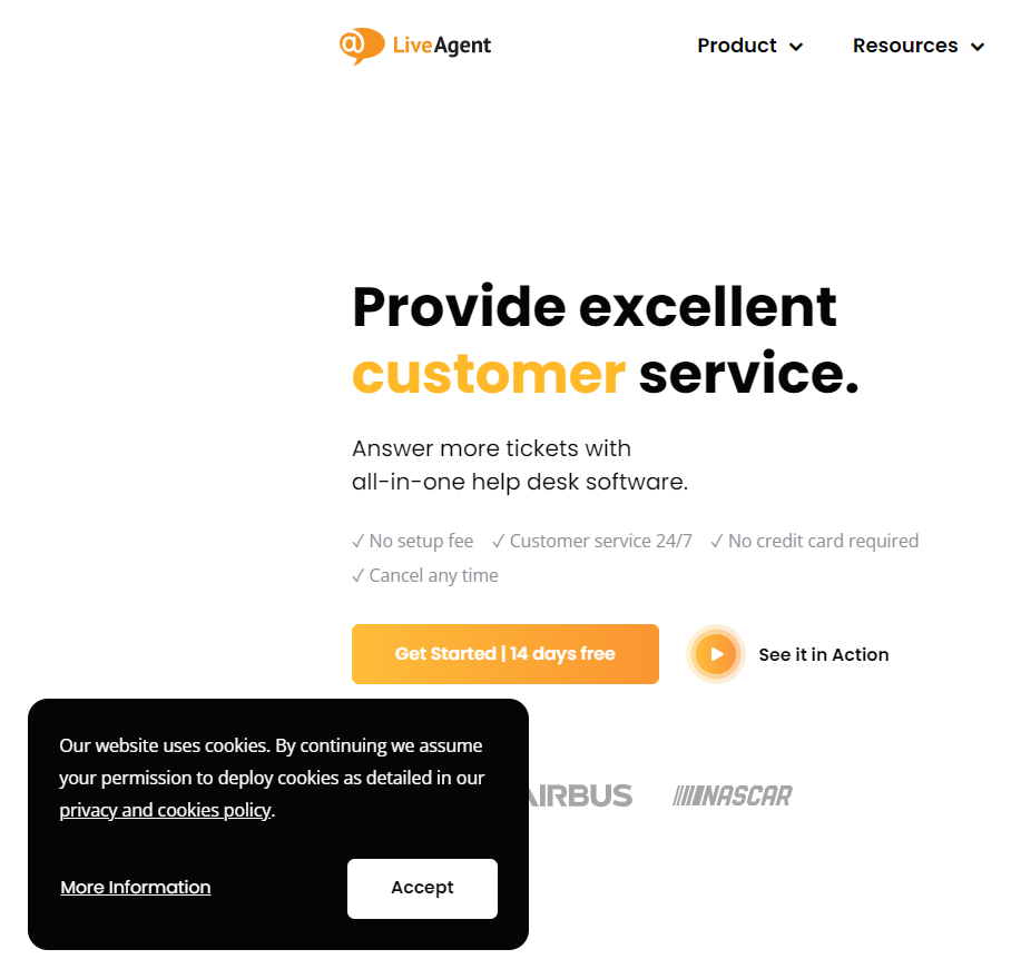 Example of cookie warning