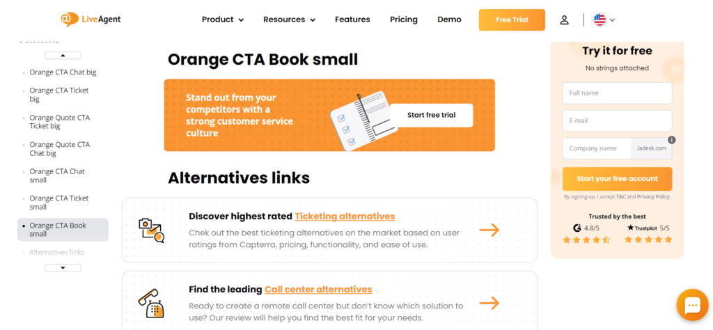 LiveAgent's CTA buttons