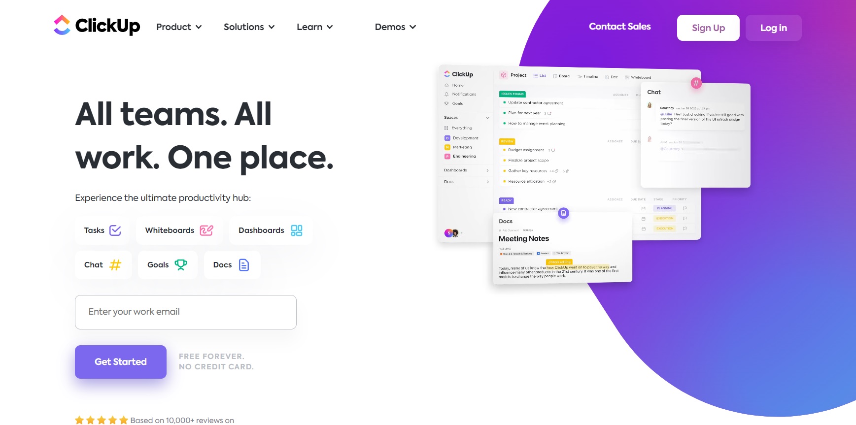 Ang homepage ng ClickUp - magplano, subaybayan, at madaling pamahalaan ang iyong mga proyekto mula sa isang lugar.