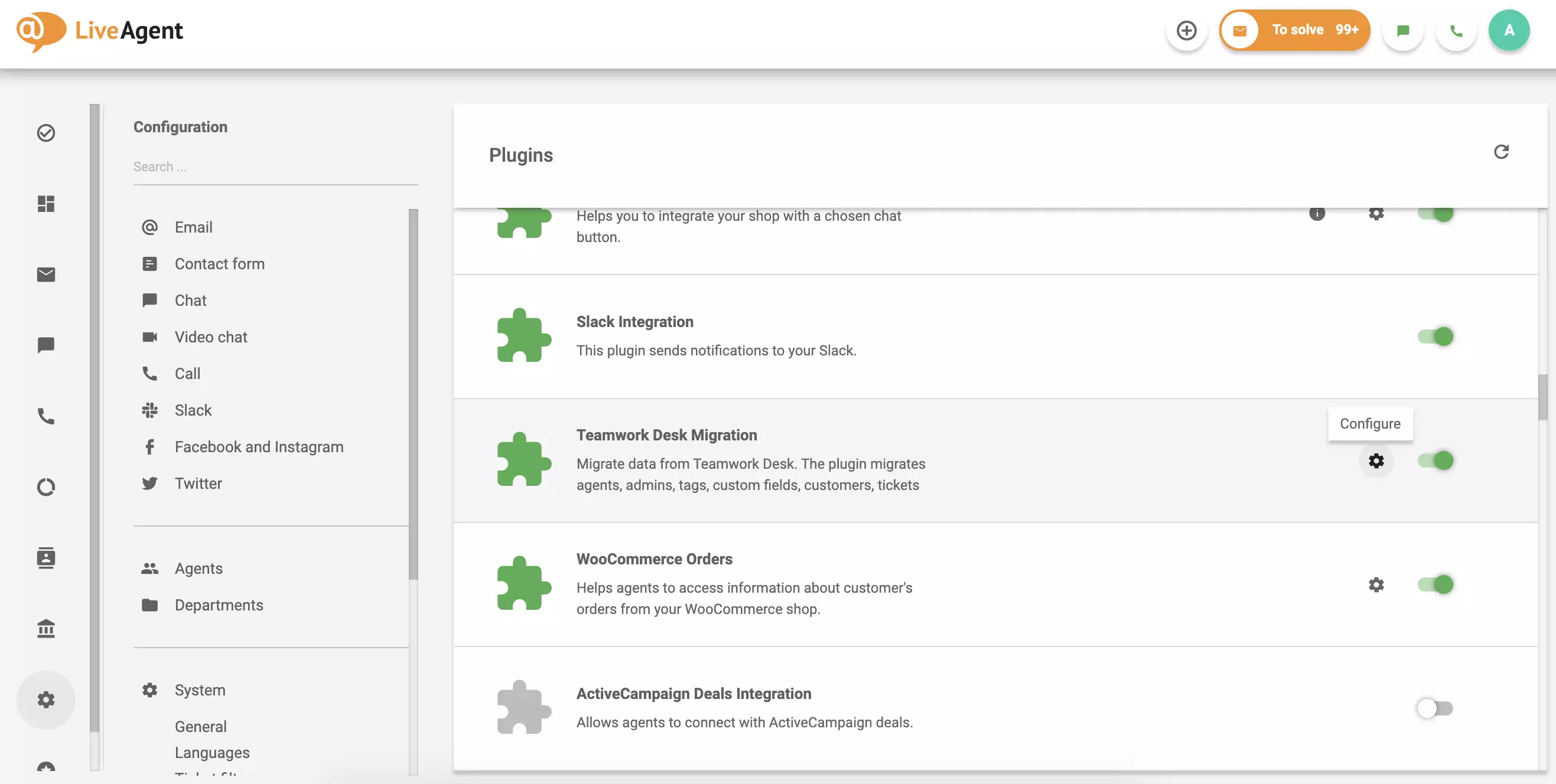 I-click ang configuration sa active plugin