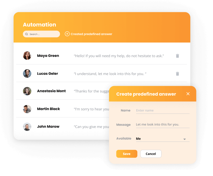 Larawan na nagpapakita kung paano lumikha ng mga customizable na paunang natukoy na sagot sa LiveAgent