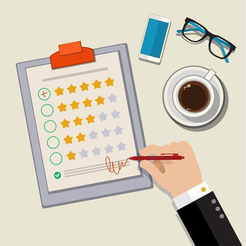 Customer feedback illustration - Hand checking excellent mark in a survey