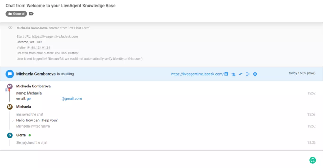 LiveAgent Agent na sumali sa chat