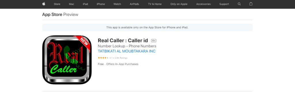 Real Caller: Caller id App Store website