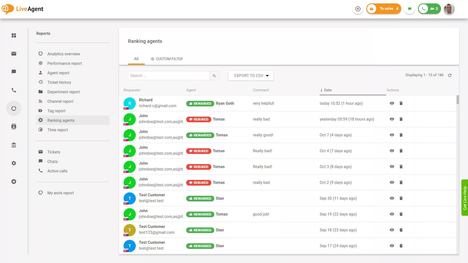 Agent ranking overview sa reports