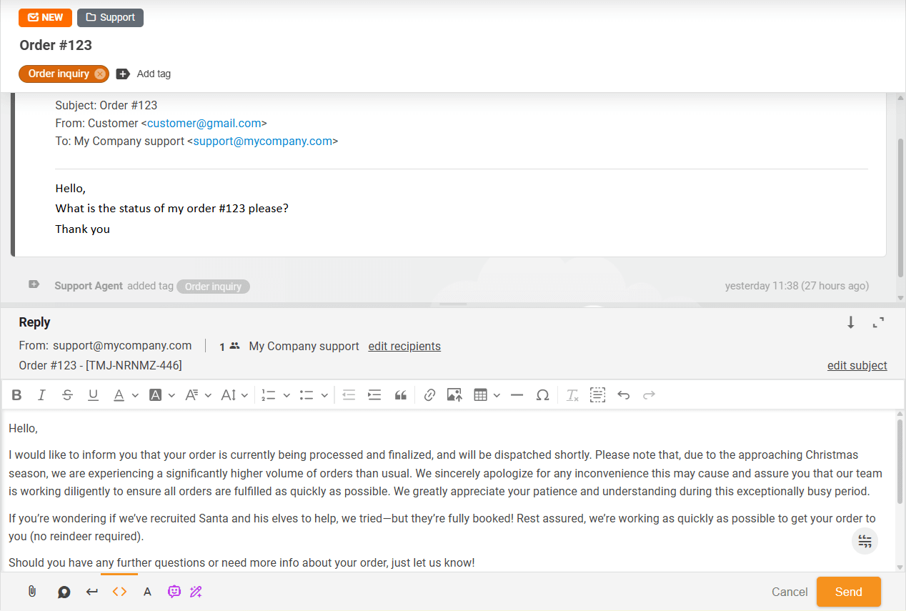 Ready reply of Answer Composer