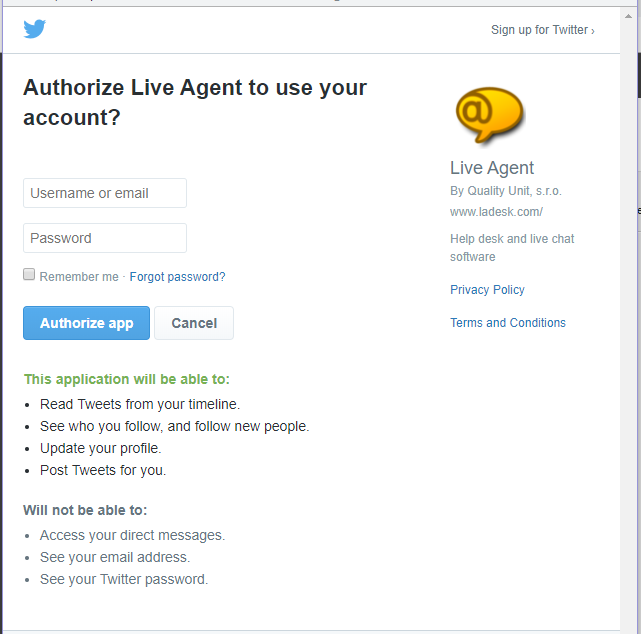 Authorize Twitter app