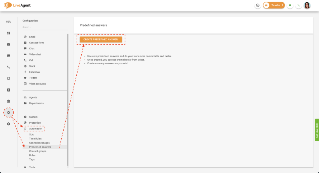 Create predefined answers in LiveAgent