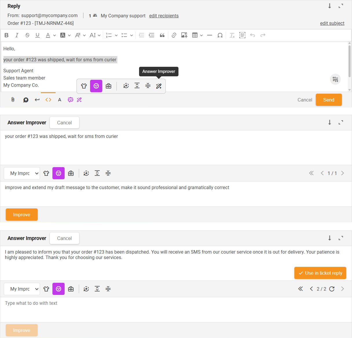 AI Answer Improver para sa mga live chat agent