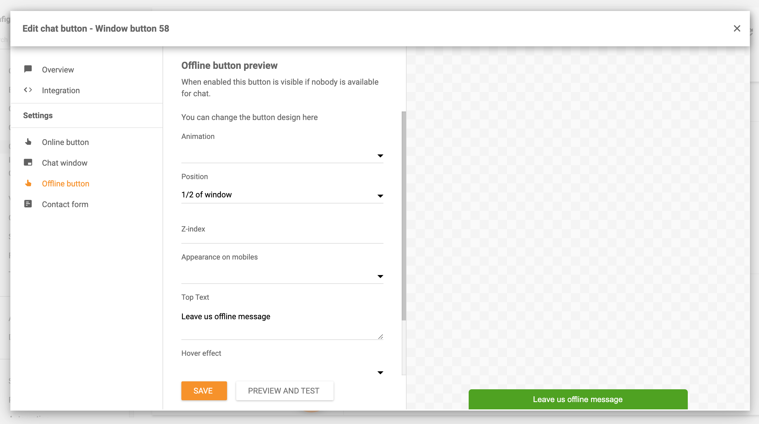 Offline chat button settings LiveAgent