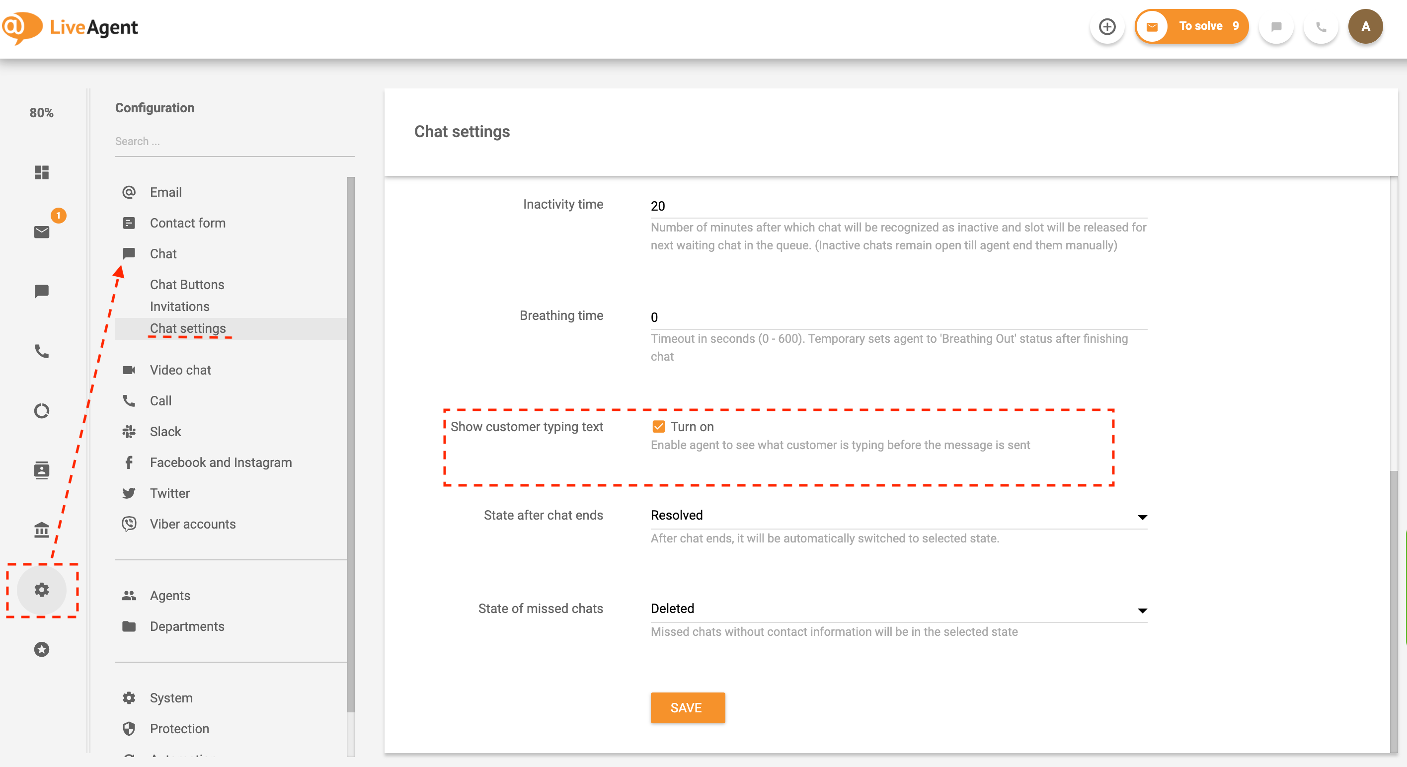Real-time typing preview settings in LiveAgent