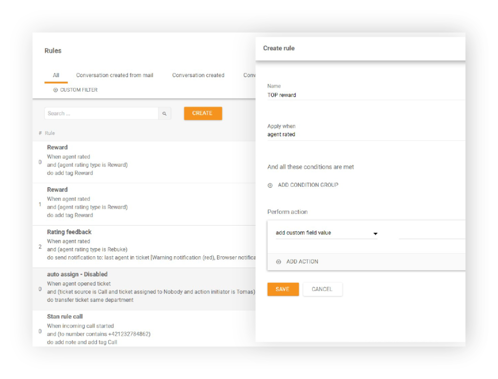 Create rule in LiveAgent