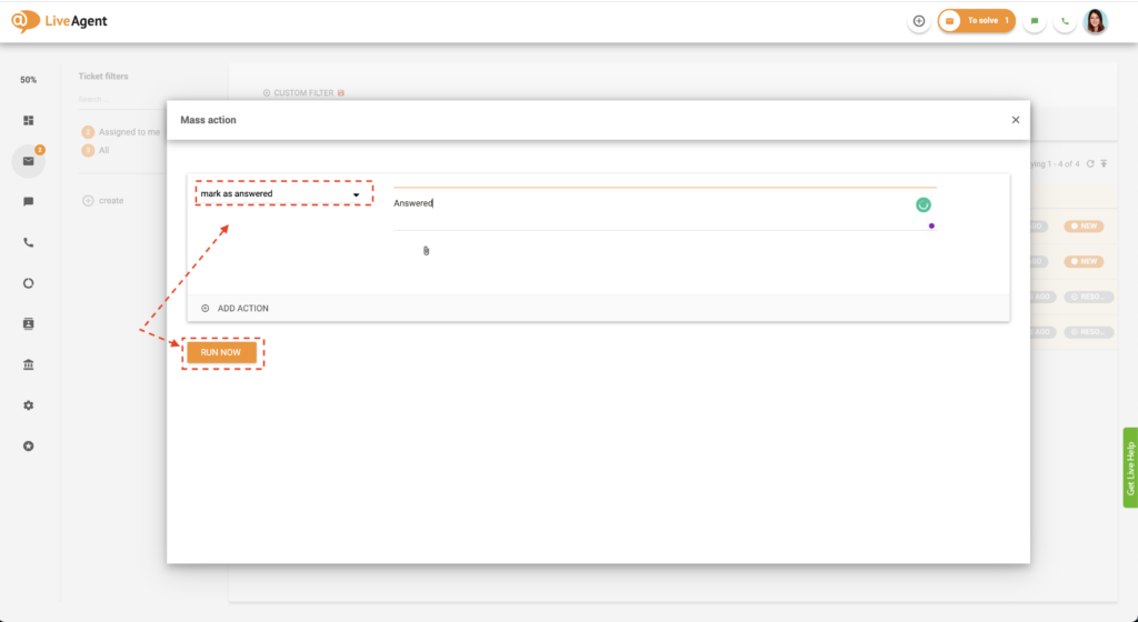 Select mass action from list