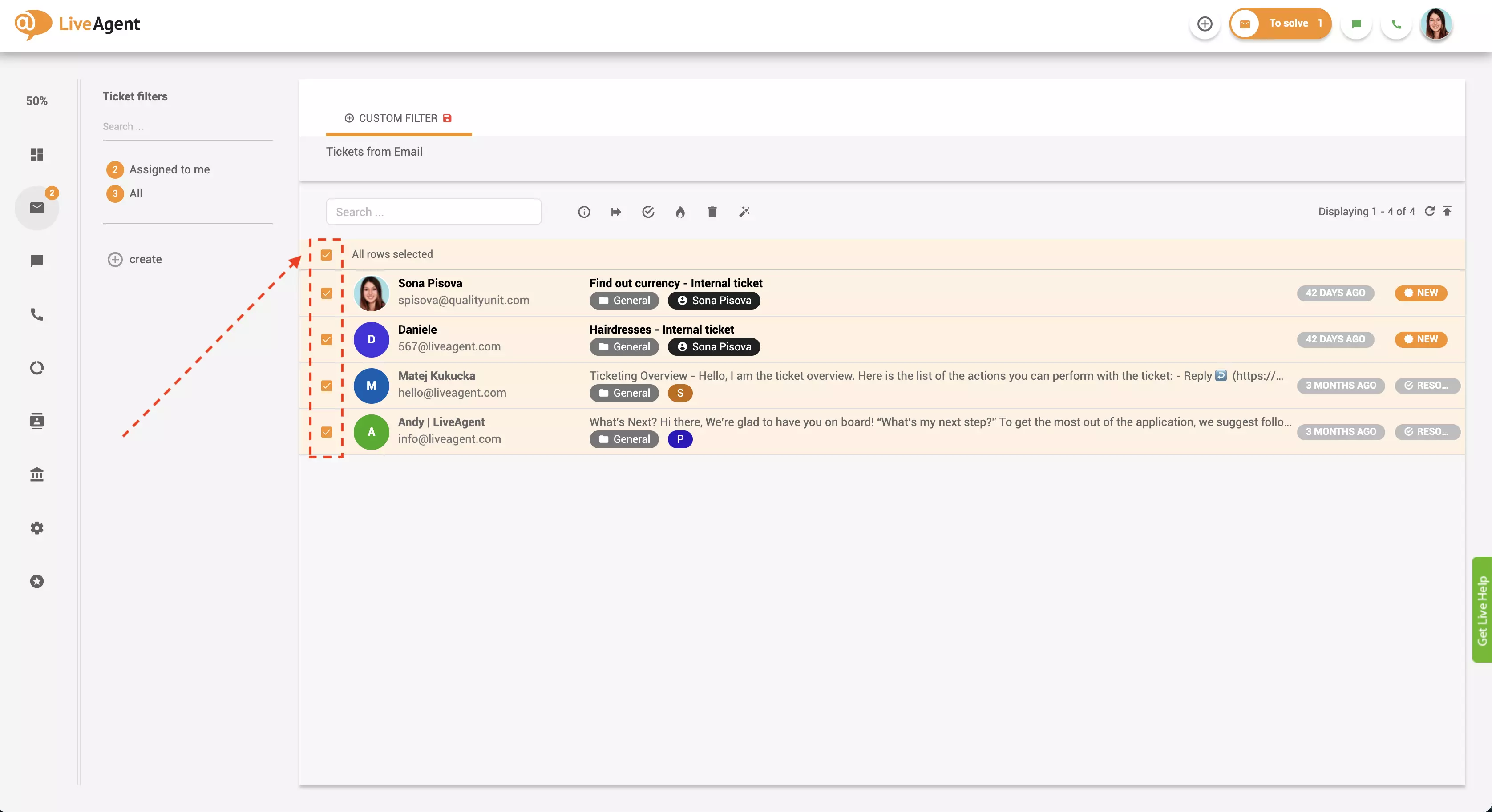 Select multiple tickets