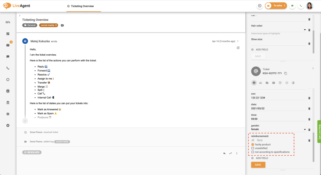 Ticket fields checkbox group example