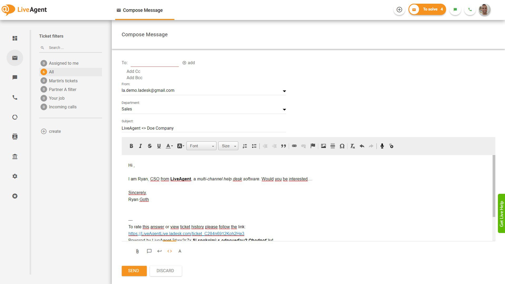 WYSIWYG editor sa bagong ticket