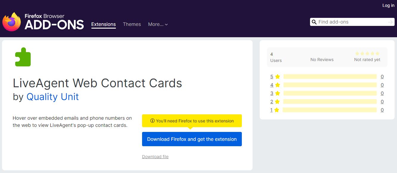 Web contact cards extension sa Firefox browser