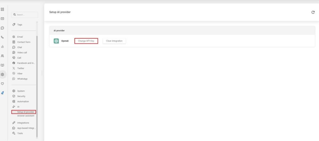 Image displaying AI provider settings in LiveAgent.