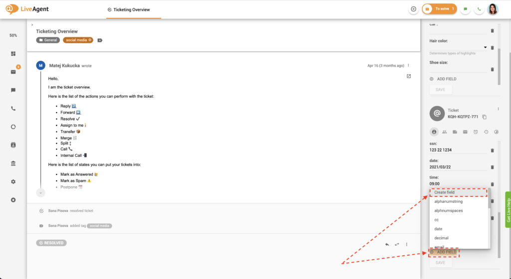 Adding a new ticket field sa ticket view