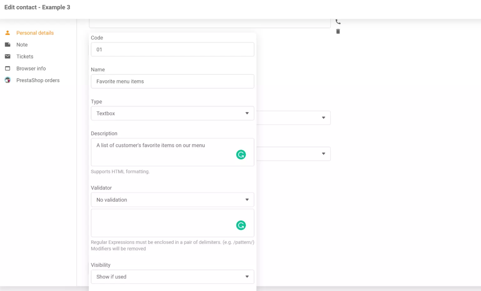 Isang bagong contact na idinagdag sa LiveAgent contact list