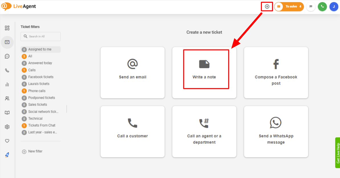 LiveAgent gamitin ang internal notes upang lumikha ng isang ticket