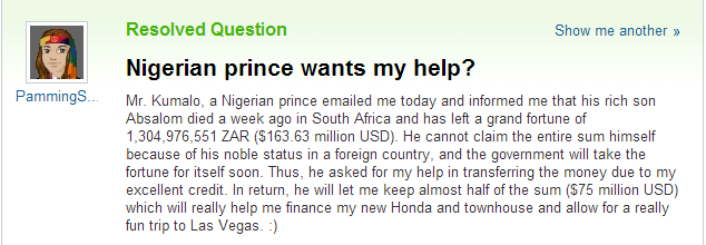 Nigerian prince spam example