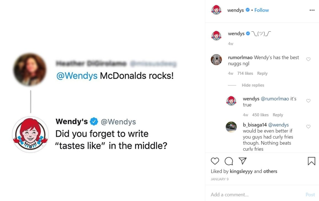 Wendy's strong Instagram presence