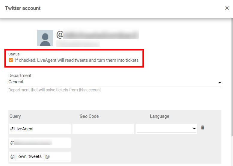 Check status checkbox for Twitter