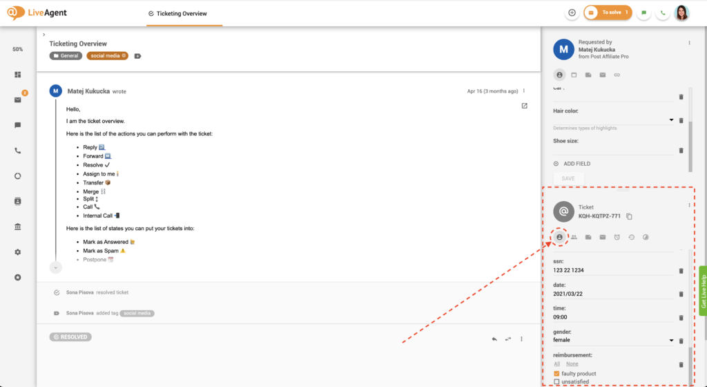 Ticket fields sa ticket view