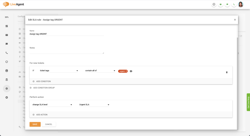 Urgent SLA setup example