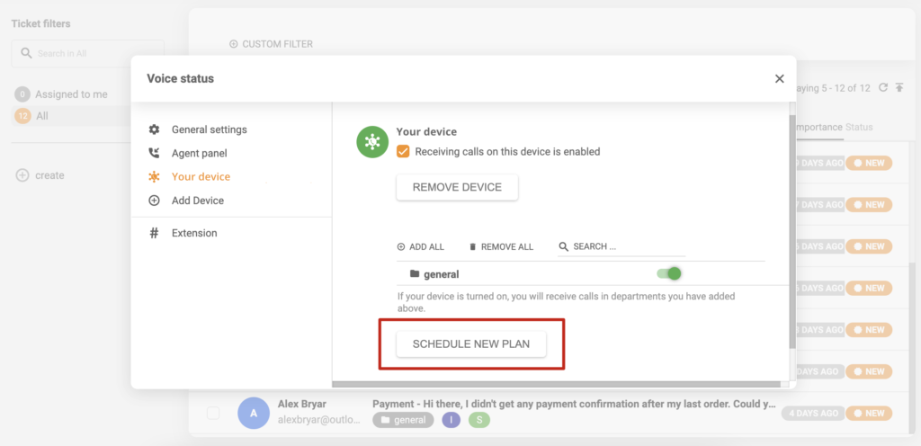 Device scheduling setup sa LiveAgent