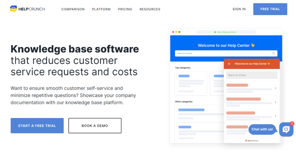 Dynamic homepage display of HelpCrunch knowledge base software