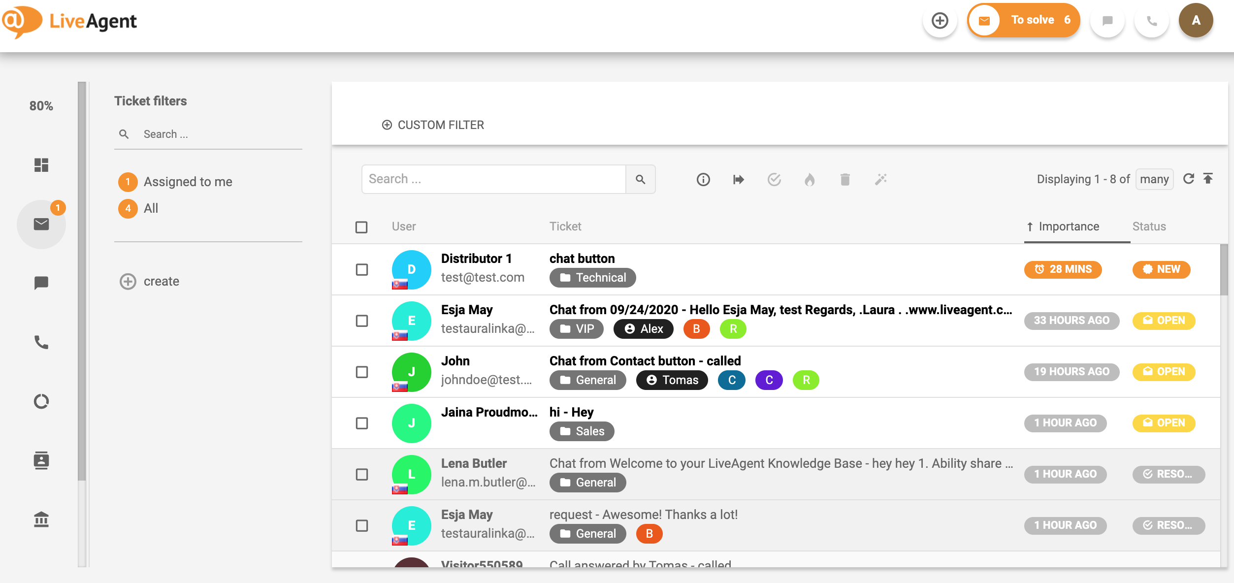 Overview of the ticketing interface in LiveAgent.