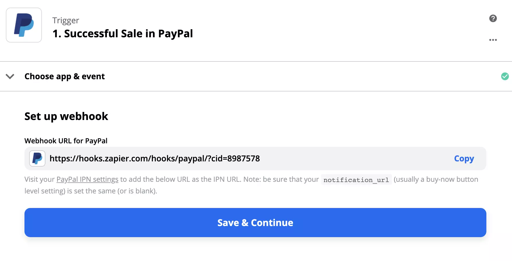PayPal trigger configuration na may webhook setup