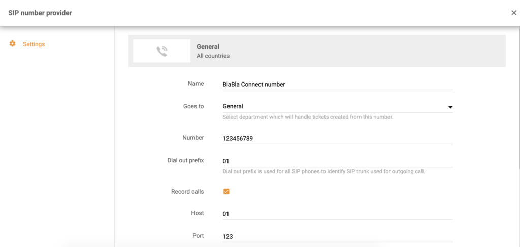 BlaBla Connect integration setup sa LiveAgent call configuration