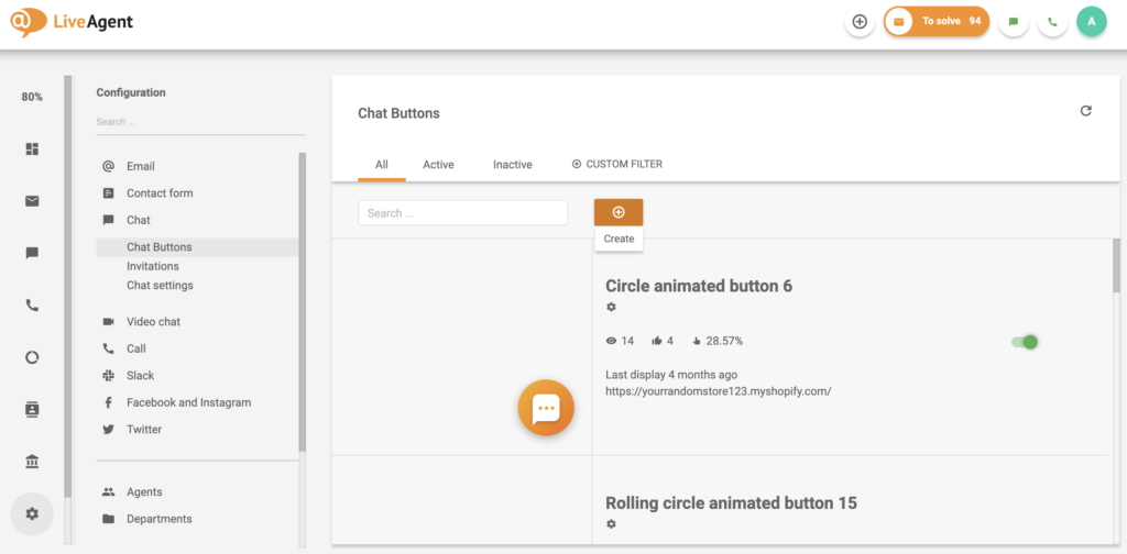 Chat button settings in LiveAgent configuration