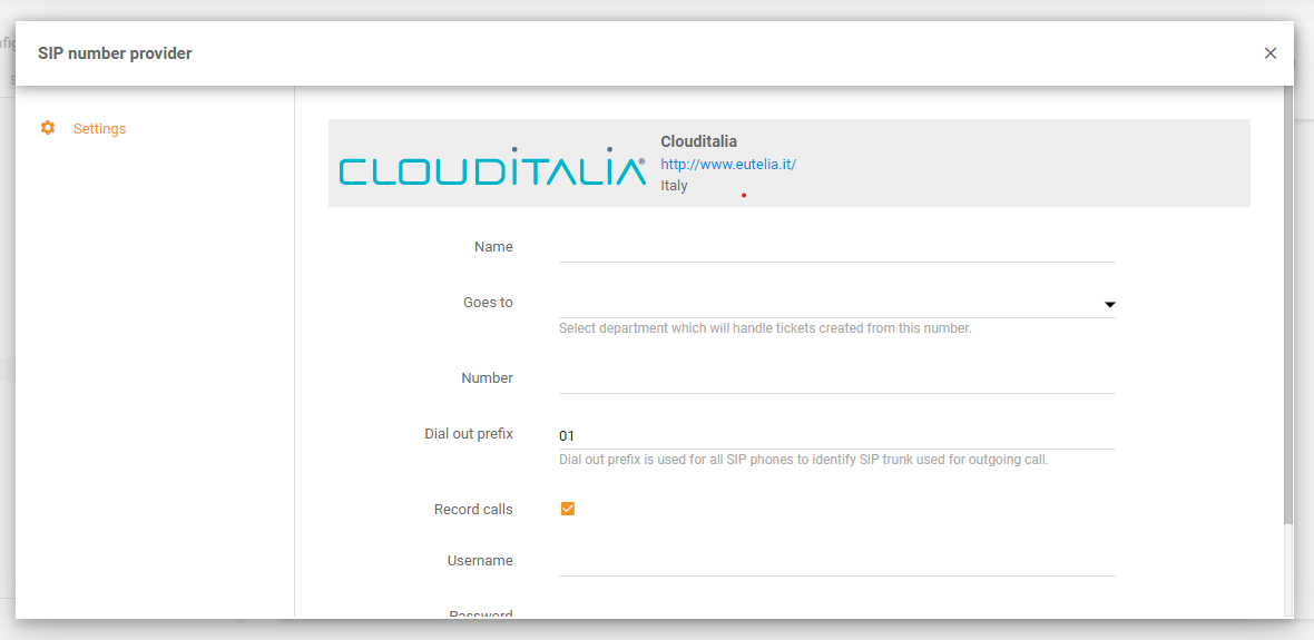 CloudItalia integration sa LiveAgent
