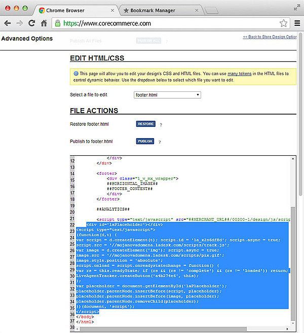 CoreCommerce LiveAgent integration