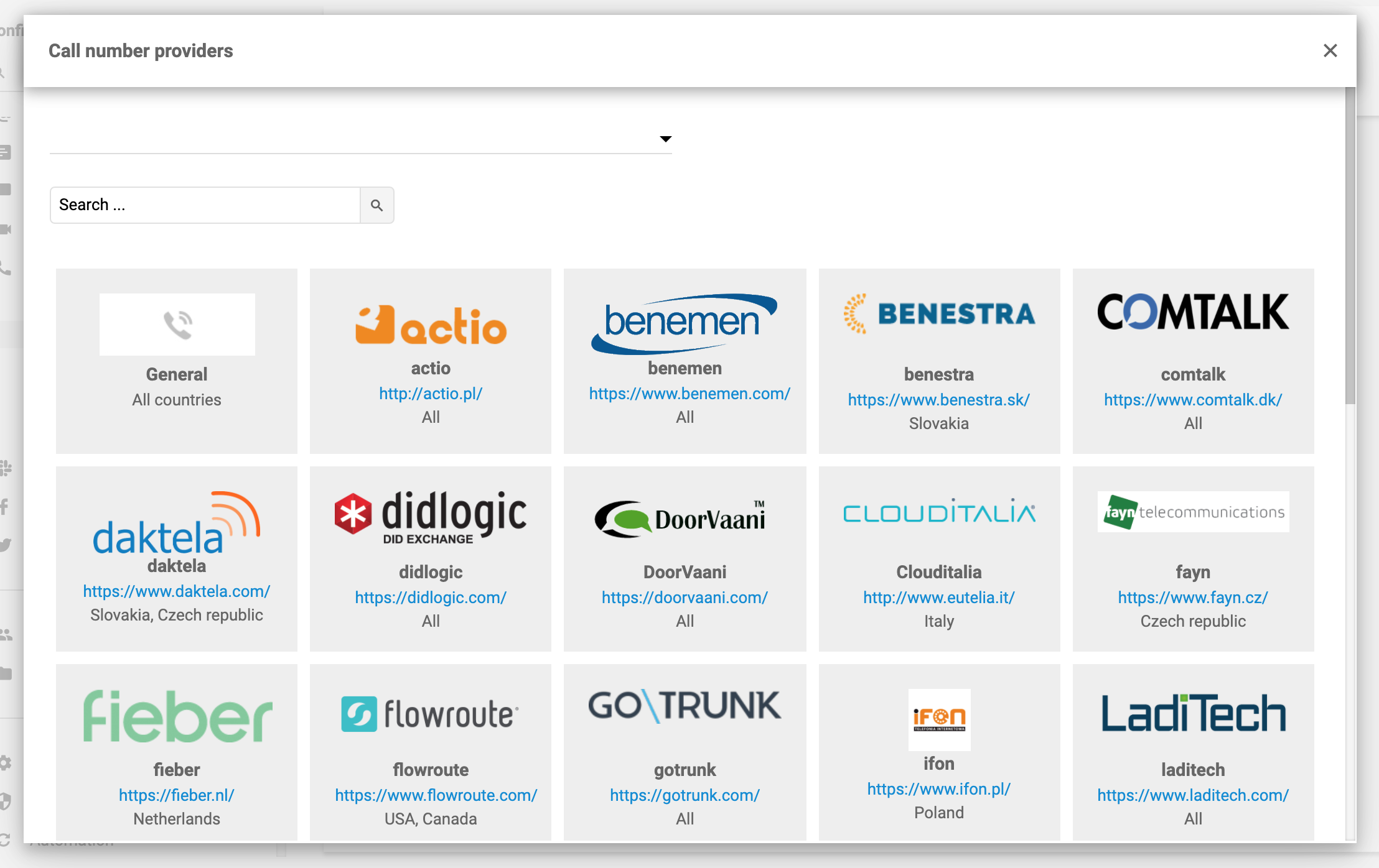 LiveAgent call number providers