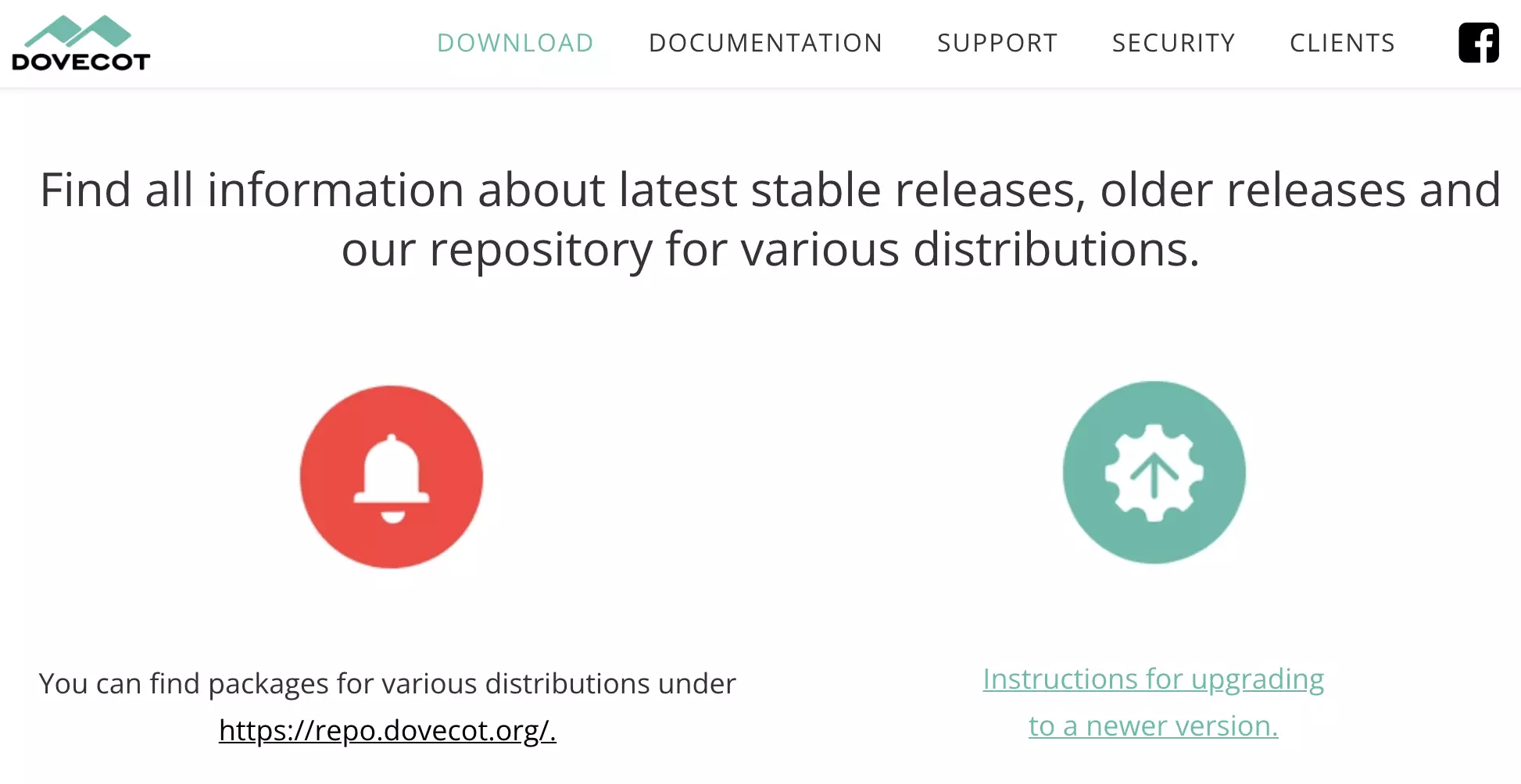 Dovecot website na may available downloads ng latest release