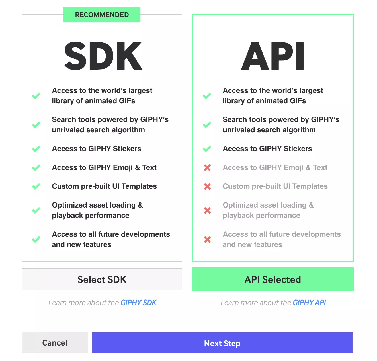 Pagpili ng application type sa Giphy