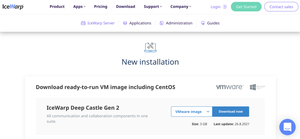 IceWarp website na may installation section at download links