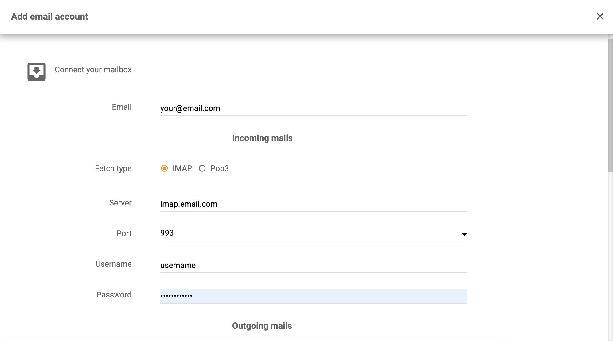 Dovecot details sa LiveAgent integration configuration