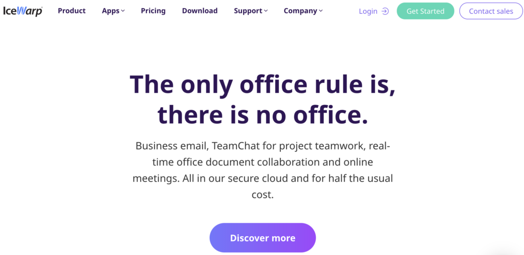 IceWarp homepage na may slogan at underpage options